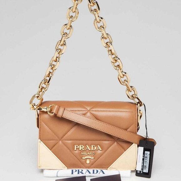 Prada Caramel Quilted Nappa Stitched Shoulder Bag 1BD333 - Picture 10 of 12